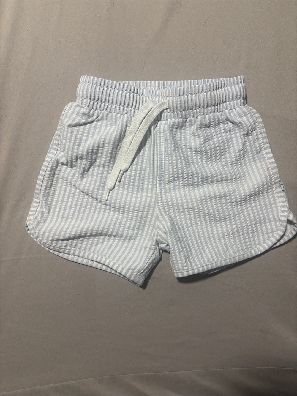 Caden Lane Light Blue and White Striped Kids Swim Trunks